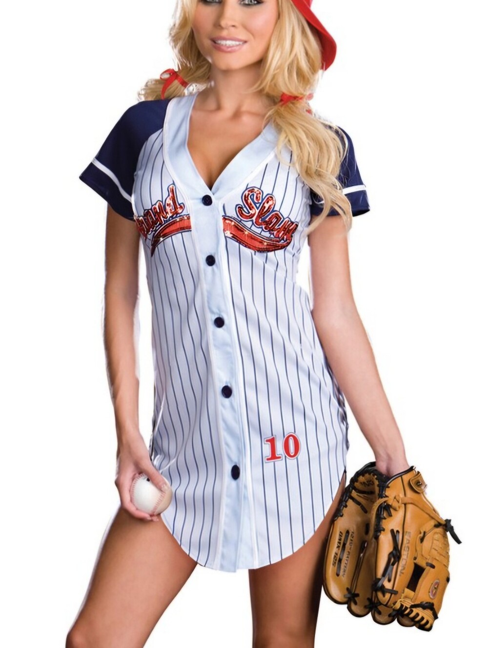 Dreamgirl White and Navy Pinstripe Baseball Jersey Top Costume